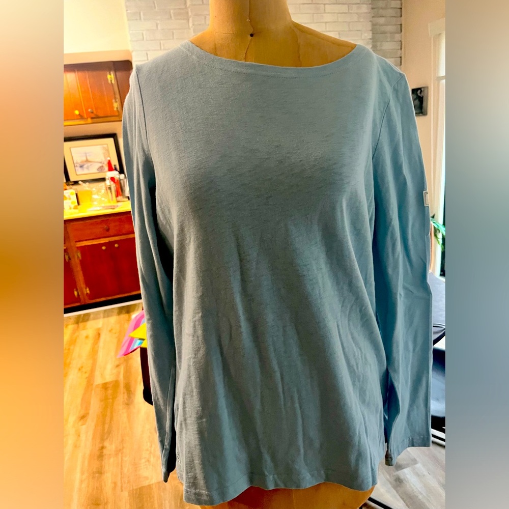 Cotton long sleeve tee by Joules.  Bluish green.  Soft size 10 (M)